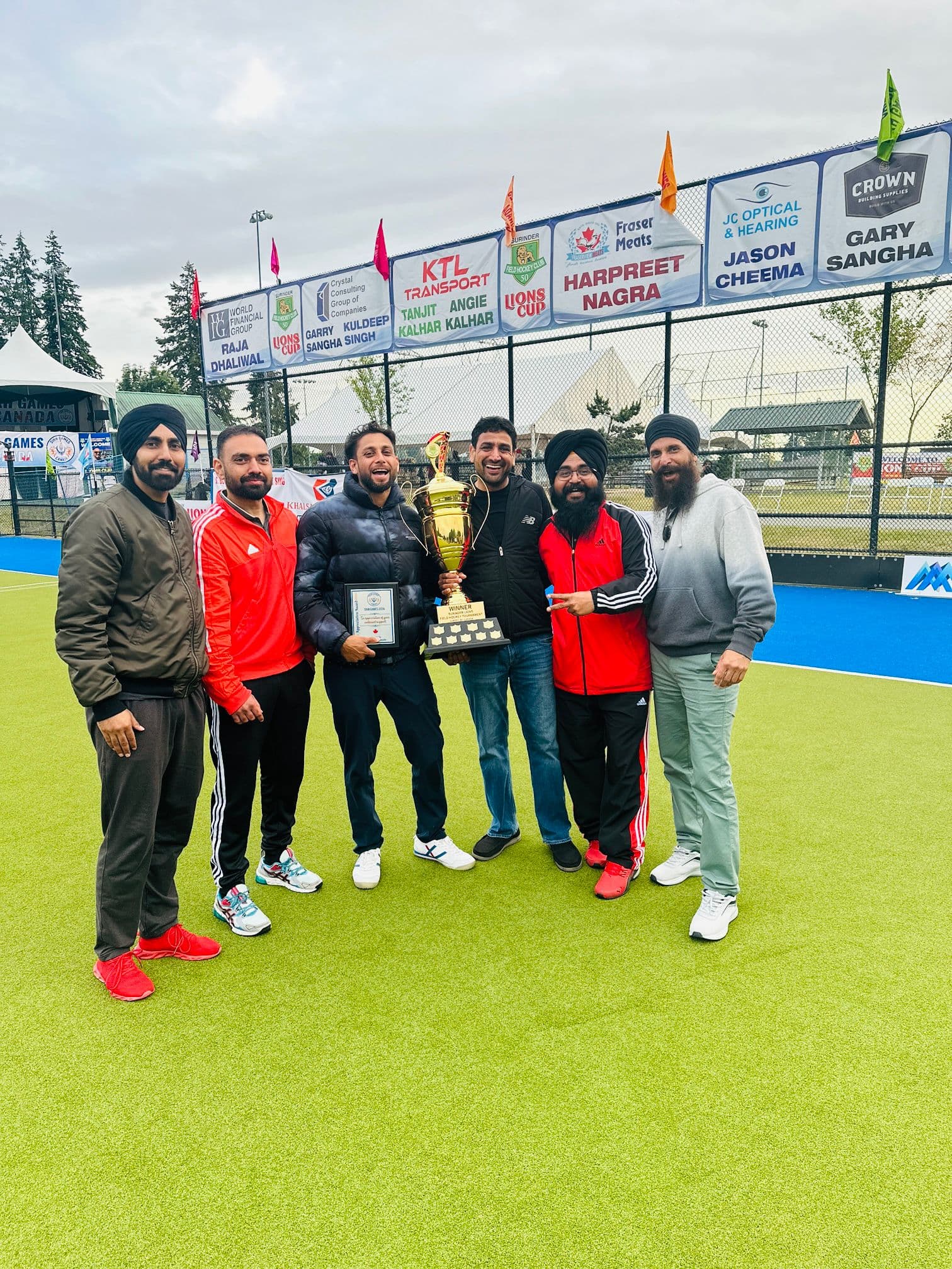 Trophy ceremony at outdoor tournament